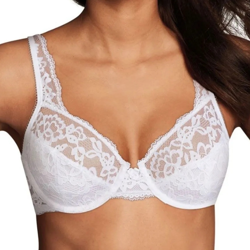 🔴SALE! Maidenform White Modern Beauty Lace Unlined Demi Bra Size 34C
